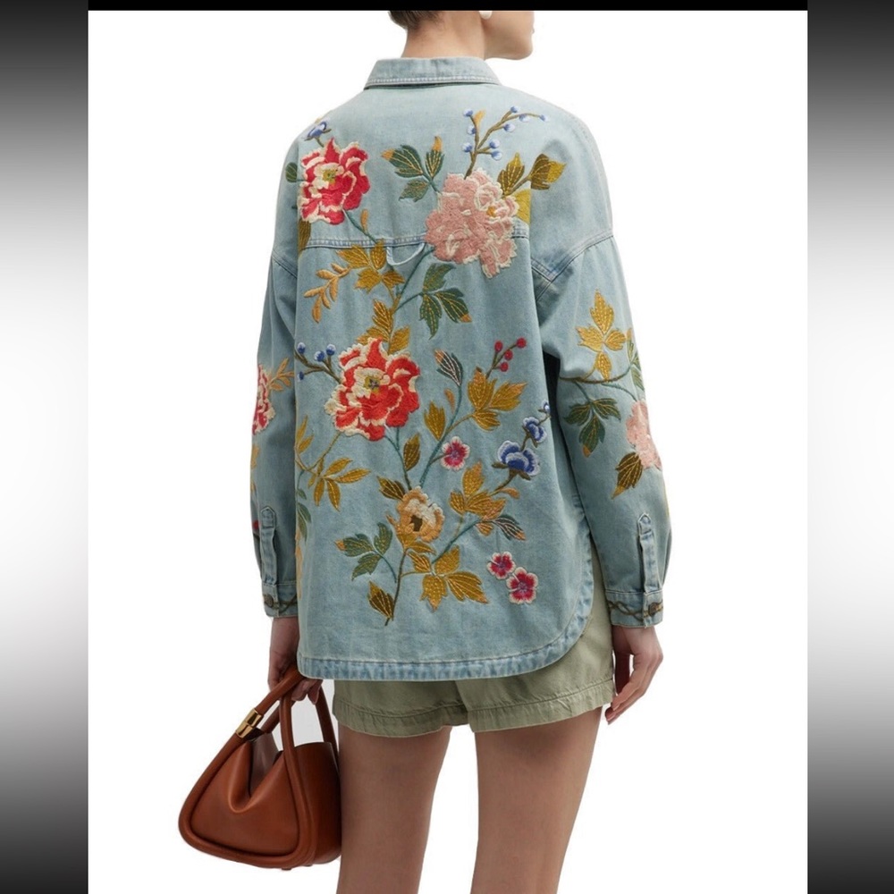 Johnnny Was Adelle Denim Pocket Overshirt In Multi M NWOT